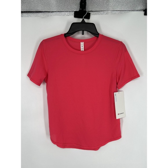 lululemon athletica Tops - Lululemon High Neck Running And Training T Shirt Neon Sonic Pink Size 4 W3GQOS